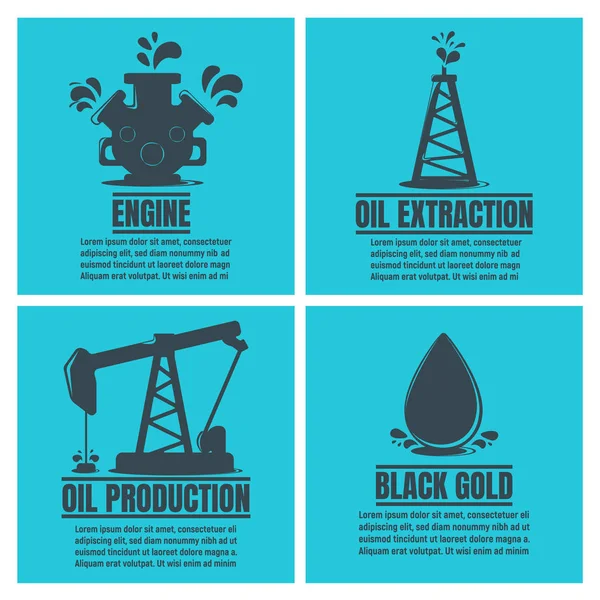 Баннеры нефтяного бизнеса. Листовка по разработке и добыче нефти. Бензин, АЗС, Исследования. Мировое производство бензина. Символ нефтяного бизнеса, икона и значок. Простая векторная иллюстрация — стоковый вектор