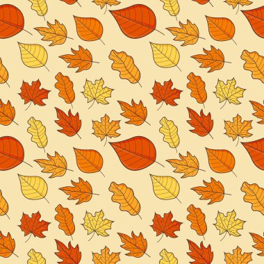 Yaprak Kavram Deseni. Yaprak Düşüşü ve Sonbahar Sembolü, Simge ve Rozet. Çizgi film Vektör illüstrasyonu