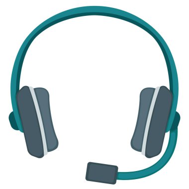 Oynamak için mikrofonlu profesyonel oyun kulaklığı, yüksek kaliteli müzik dinleme konsepti ikonu düz vektör çizimi, beyaza izole edilmiş. Dinle şarkı, akış için teçhizat, kayıt podcast ve bilgisayar.