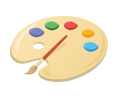 Okul sanat paleti simgesi beyaz karikatür vektör illüstrasyonunda izole edilmiş. Üniversite ve enstitüde okumak için okul gereçlerine tekrar hoş geldiniz..