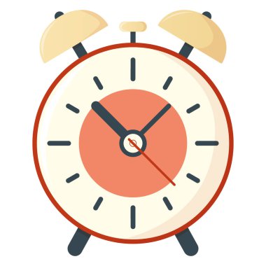 Alarm simgesi beyaz çizgi film vektör çiziminde izole edildi. Üniversite ve enstitüde okumak için okul gereçlerine tekrar hoş geldiniz..