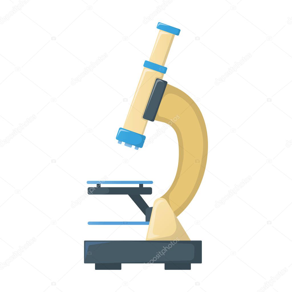 Microscope icon isolated on white, cartoon vector illustration. Welcome back to school supplies for study in college and institute.