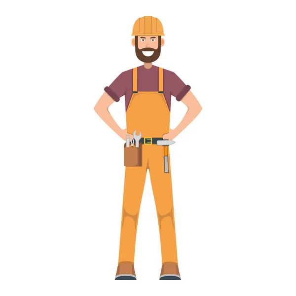 Character Workman Standing Isolated White Flat Vector Illustration Human Male — Stock Vector