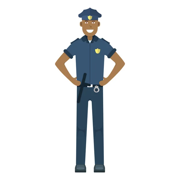 Policía Carácter Pie Aislado Blanco Ilustración Vectorial Plana Hombre Humano — Vector de stock