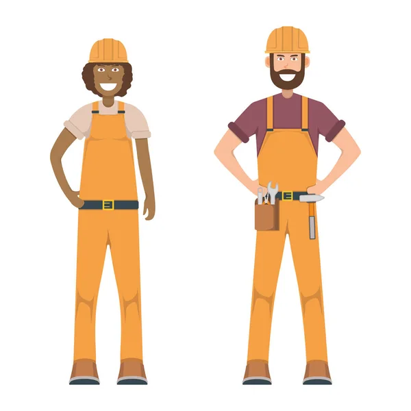 Caracter Workman Pie Aislado Blanco Ilustración Vectorial Plana Hombre Humano — Vector de stock