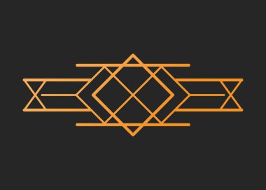 Vintage vektör çizimi, konsept altın geometrik figür çizgisi ve tasarım çerçevesi retro etiketi. Dekorasyon arka plan afişi, lüks grafik logosu. Siyah üzerine izole edilmiş..