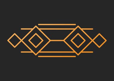 Vintage vektör çizimi, konsept altın geometrik figür çizgisi ve tasarım çerçevesi retro etiketi. Dekorasyon arka plan afişi, lüks grafik logosu. Siyah üzerine izole edilmiş..