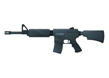 Amerikan M16 askeri tüfeği, ikon savunma otomatik silah konsepti karikatür vektör çizimi, beyaza izole edilmiş. Tüfek, korunma amaçlı ateşli silahlar..