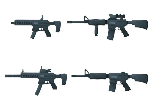 Conjunto Pistola Subametralladora Militar Rifle Icono Auto Defensa Concepto Arma — Archivo Imágenes Vectoriales