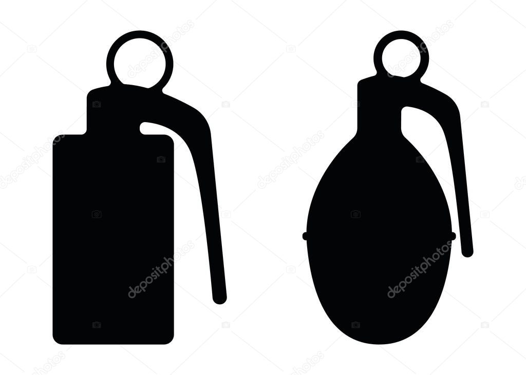 Hand offensive grenade, military ammunition explosive substance concept simple black vector illustration, isolated on white. Special unit deadly weapon.