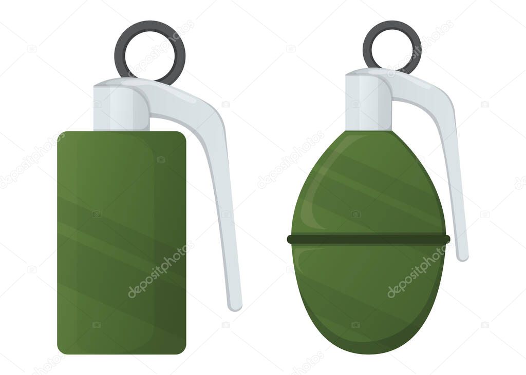 Hand offensive grenade, military ammunition explosive substance concept cartoon vector illustration, isolated on white. Special unit deadly weapon.
