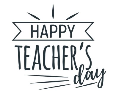 Mutlu Öğretmenler Günü konsepti yazı tipi alıntısı, kaligrafik ilham tebrik kartı düz vektör illüstrasyonu, güneş patlaması dekorasyon tasarımı. İnternet sayfası için dünya bayramı, web pankartı, logo ve etiket.