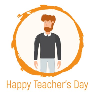 Mutlu öğretmenler günü tatili kavramını, erkek el çizimi çemberini, okul ve üniversite profesörü vektör ilüstrasyonunu, beyaza izole edilmiş. Gülümseyen sakallı adam, bilgi kazan..