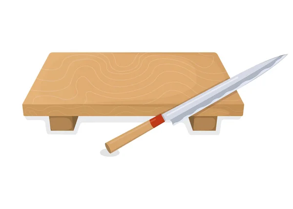 Kuchyňská Deska Ostrým Nožem Kreslený Styl Izolovaný Bílém Ploché Vektorové — Stockový vektor