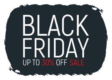 Kara Cuma olay afişi ve broşürü, büyük satış izni yazı tipi vektör illüstrasyonu. Tasarım reklamı% 30 kapalı promosyon etiketi, sezon alışveriş günü.