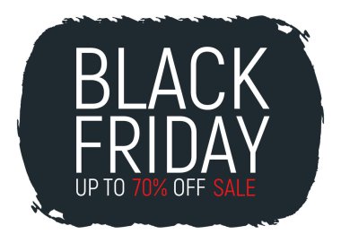 Kara Cuma olay afişi ve broşürü, büyük satış izni yazı tipi vektör illüstrasyonu. Tasarım reklamı% 70 kapalı promosyon etiketi, sezon alışveriş günü.