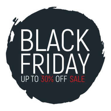 Kara Cuma olay afişi ve broşürü, büyük satış izni yazı tipi vektör illüstrasyonu. Tasarım reklamı% 30 kapalı promosyon etiketi, sezon alışveriş günü.