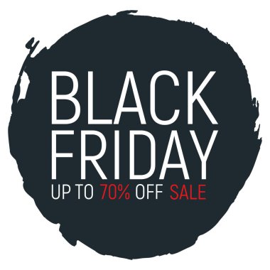 Kara Cuma olay afişi ve broşürü, büyük satış izni yazı tipi vektör illüstrasyonu. Tasarım reklamı% 70 kapalı promosyon etiketi, sezon alışveriş günü.