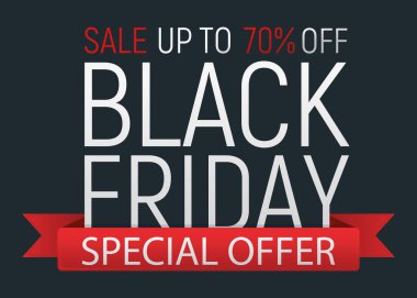 Kara Cuma olay afişi ve broşürü, büyük satış izni yazı tipi vektör illüstrasyonu. Tasarım reklamı% 70 kapalı promosyon etiketi, sezon alışveriş günü.