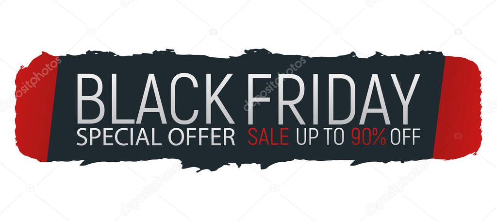 Concept black friday event banner and flyer, big sale clearance font text vector illustration. Design advertisement 90% closeout promotion label, season shopping day.