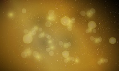 Vector koyu sarı arka planda Bokeh ışığını bulanıklaştırdı. Soyut parıltı sönmüş yıldızlar ve kıvılcımlar