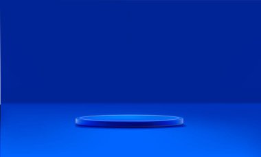 Mavi arka planda ödül töreni için ışıklandırma sahnesi olan vektör sahne podyumu