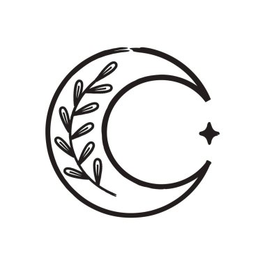 Yıldızlı ay siluetleri. siyah hilal simgeleri. Gece uzayı astronomisi. Ay tutulması. vektör illüstrasyonu