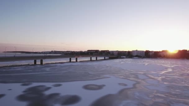 Bevroren Zee Stad Van Helsinki Afkomstig Van Het Winterseizoen Het — Stockvideo