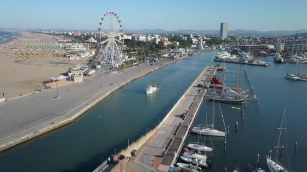 Vue Aérienne Immense Littoral Plage Rimini Italie Avec Les Routes — Video