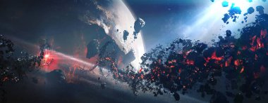 Dünyanın çöküşü, kıyamet sahnesi, dijital resim.