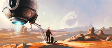 İniş yapan uzaylı, dijital resim.