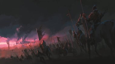 Ordunun baskısı, antik savaş sahneleri, dijital tablolar..