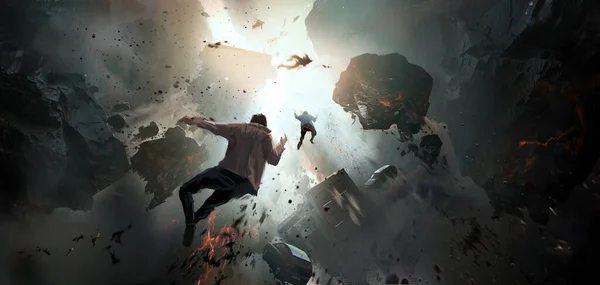 Dünyanın çöküşü, kıyamet sahnesi, dijital resim.