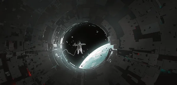 Astronauter Lämnar Stugan Science Fiction Illustrationer Digital Målning — Stockfoto