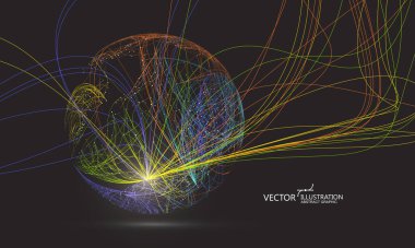 Bir küreden oluşan renkli eğri, soyut grafik tasarım.