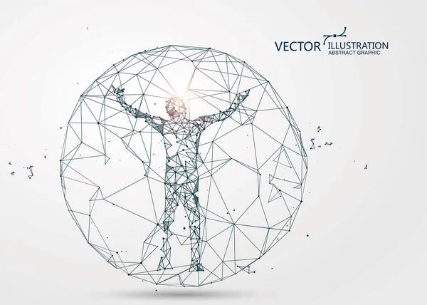 人工知能の意味を象徴する Sfシーンに関連した線の球に封印された男 — ストックベクタ