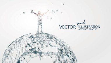 Kolları açık adam yeryüzünde duruyor, kavramsal grafik tasarım..