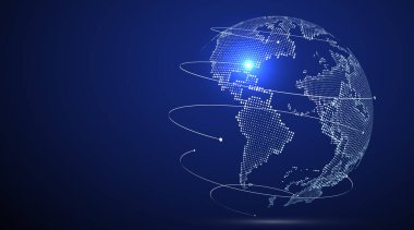 3D dünya grafiği küresel ticareti, vektör illüstrasyonunu simgeliyor.