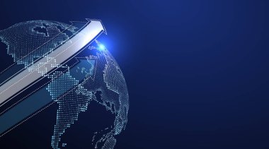 3D dünya grafiği küresel ticareti, vektör illüstrasyonunu simgeliyor.