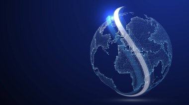 3D dünya grafiği küresel ticareti, vektör illüstrasyonunu simgeliyor.
