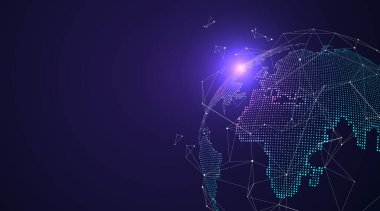 3D dünya grafiği küresel ticareti, vektör illüstrasyonunu simgeliyor.