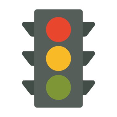Kırmızı, sarı ve yeşil sinyalli düz bir trafik ışığı çizimi. Ulaşım grafikleri, kentsel tasarım projeleri, eğitim afişleri, yol güvenliği kampanyaları ve trafik sistemi için ideal