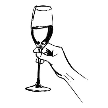 Şampanya kadehini kaldıran bir el resmi. Parti temaları, bar grafikleri ve tost sanatı için ideal..