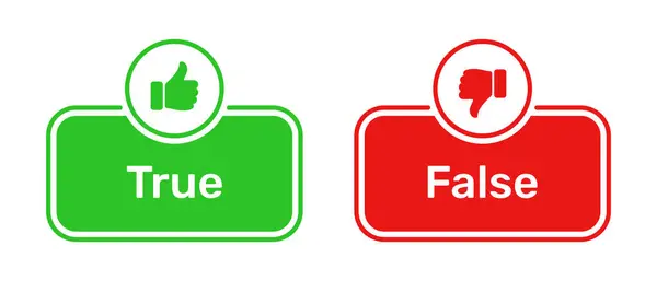 Yeşil ve kırmızı düğmeli True and False sembolleri gibi. Baş parmakları yukarı, baş parmakları aşağı olan gerçek sahte simgeler. Doğru yanlış tuşlara sahip yukarı ve aşağı sembollü kutucuk simgesini işaretle.