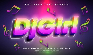 Modern tarzda düzenlenebilir dj kız 3d vektör metin efekti