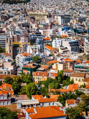 Şehir Atina Yunanistan bir parlak yaz gününde üzerinde güzel havadan görünümü