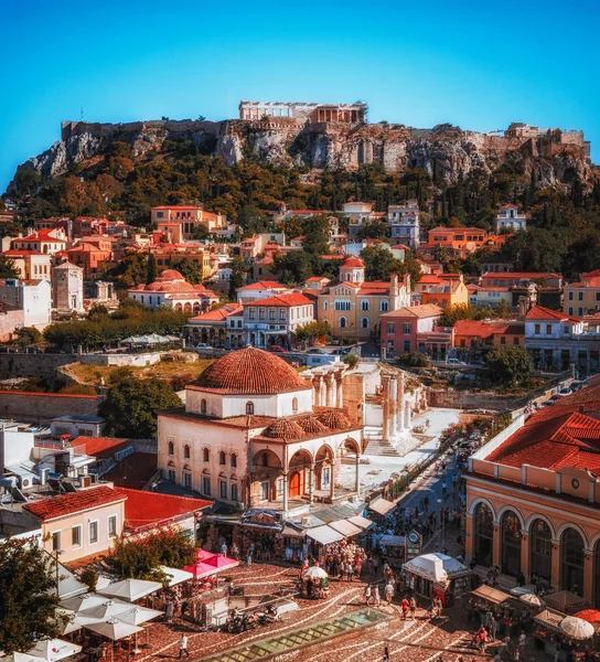 Vackra Flygfoto Över Staden Aten Monastiraki Och Akropolis Aten Grekland — Stockfoto