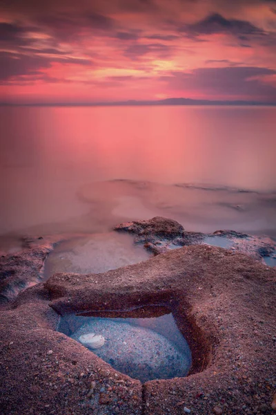 Beautiful Colorful Long Exposure Sunrise Seascape Shot Afytos Chalkidiki Greece — Stock Photo, Image