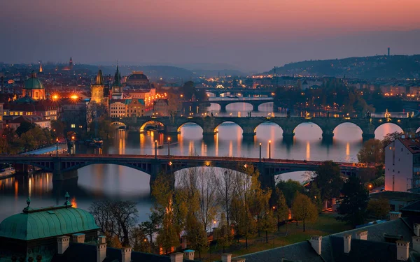 Легкий Воздушный Вид Мосты Реку Влтаву Чехии — стоковое фото