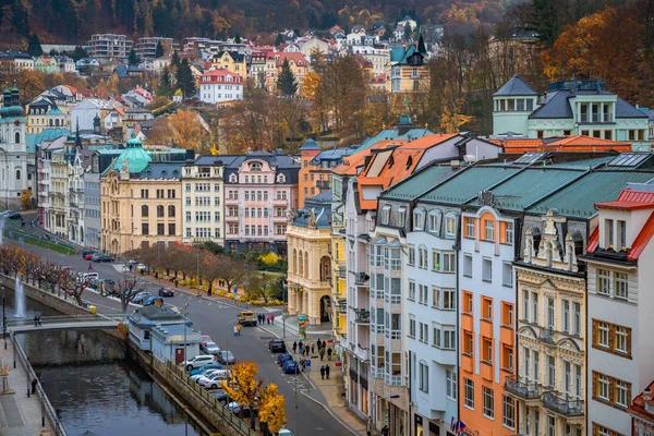 Belle Vue Sur Des Maisons Colorées Karlovy Vary Une Ville — Photo